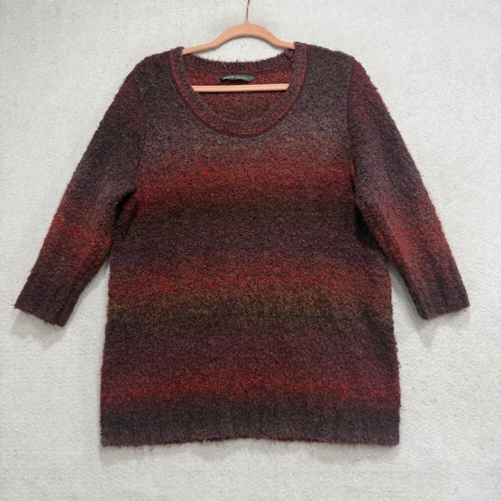 Woolrich Sweater Womens Medium Red Space Dye Scoop Neck Tunic 3/4 Sleeve Knit